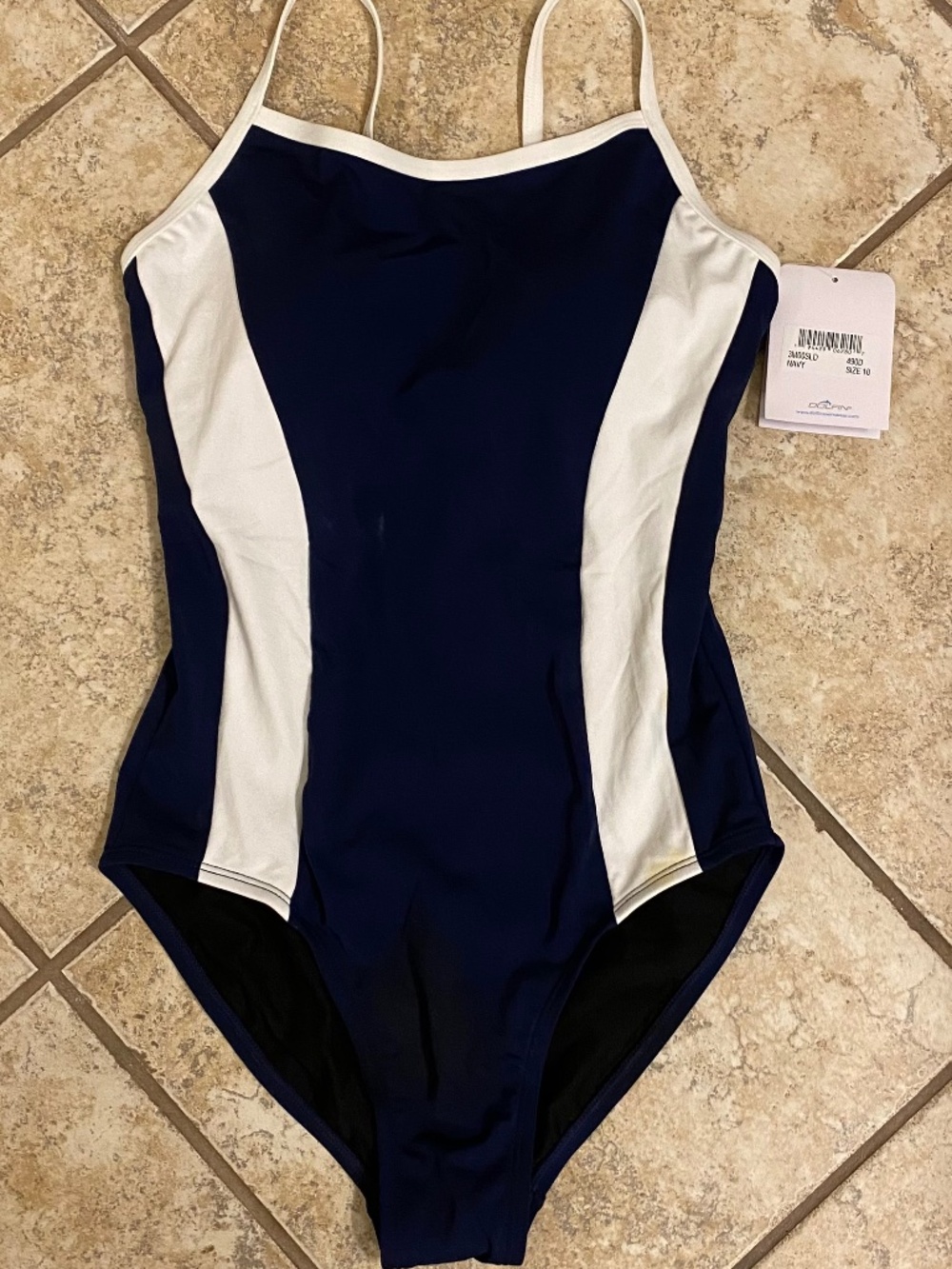 New navy blue & white one piece swimsuit by Dolphin Zqua shape size 10